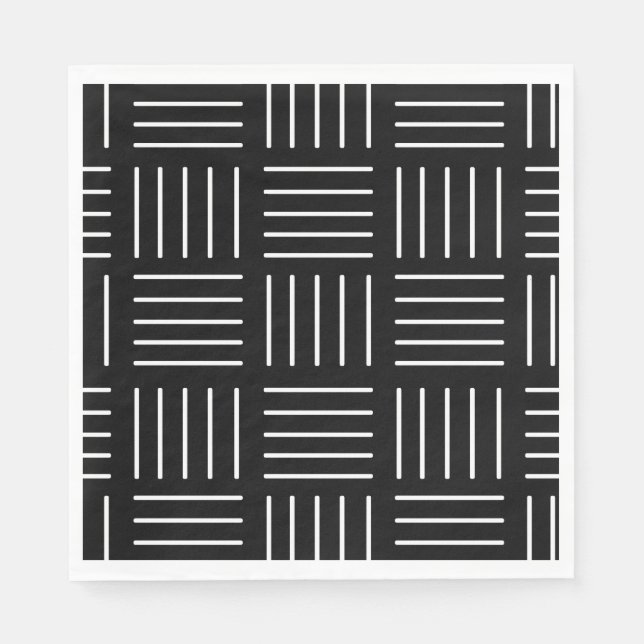Serviette En Papier motif géométrique Abstrait - noir et blanc. (Devant)