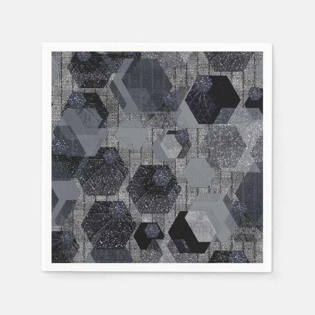 Serviette En Papier motif géométrique Abstrait, noir et gris. lancer (Devant)