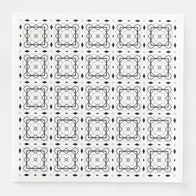 Serviette En Papier Motif géométrique noir et argent blanc (Devant)
