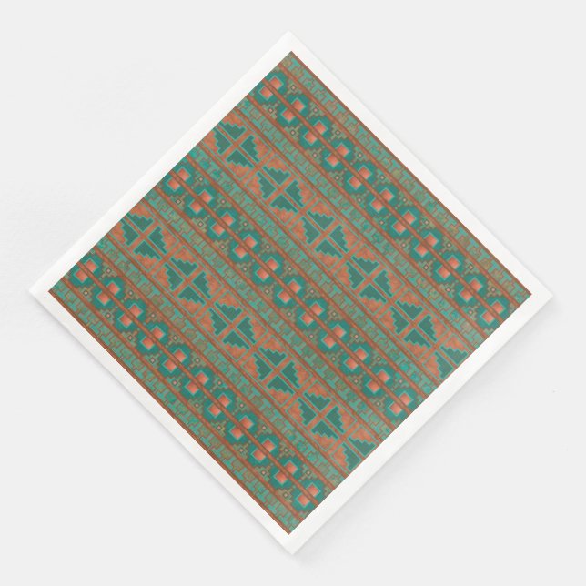 Serviette En Papier Motif géométrique Turquoise en cuivre du sud-ouest (Coin)