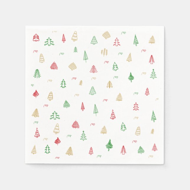 Serviette En Papier Motif Gold Green Red Christmas Trees (Devant)