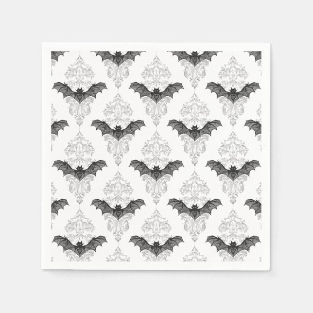 Serviette En Papier Motif gothique noir blanc chauves-souris (Devant)