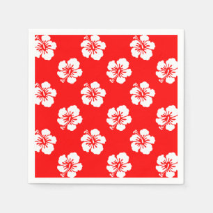 Serviette En Papier Motif Hawaïen Hibiscus Rouge et blanc