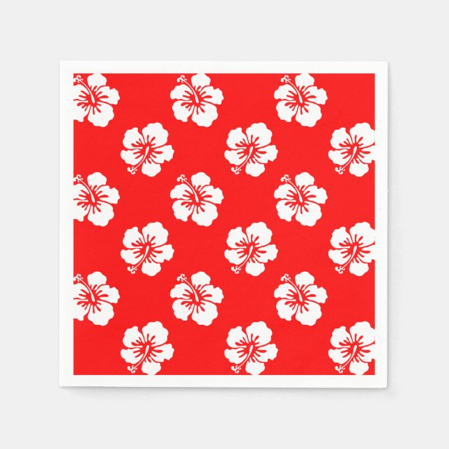 Serviette En Papier Motif Hawaïen Hibiscus Rouge et blanc (Devant)