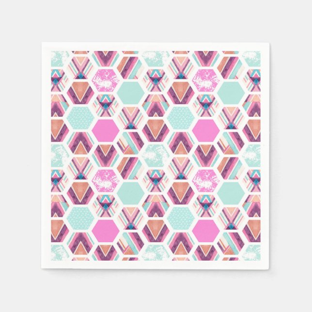 Serviette En Papier Motif Hexagon aquarelle (Devant)