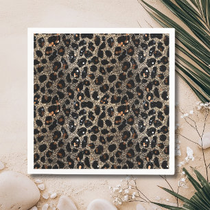 Serviette En Papier Motif Léopard Brun Noir Or Paillettes Luxe