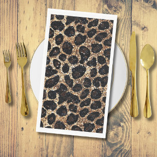 Serviette En Papier Motif Léopard Noir Marron Or Pailleté Luxe