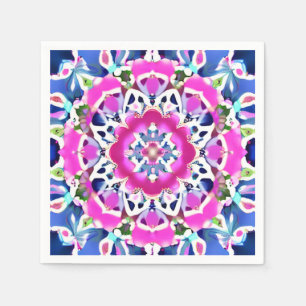 Serviette En Papier Motif mandala Tie Dye en denim bleu et rose