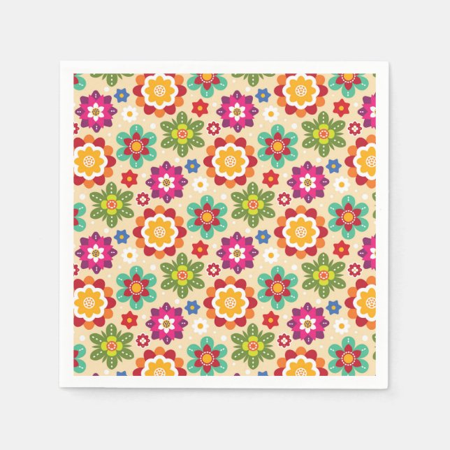 Serviette En Papier Motif mexicain des fleurs d'art populaire (Devant)