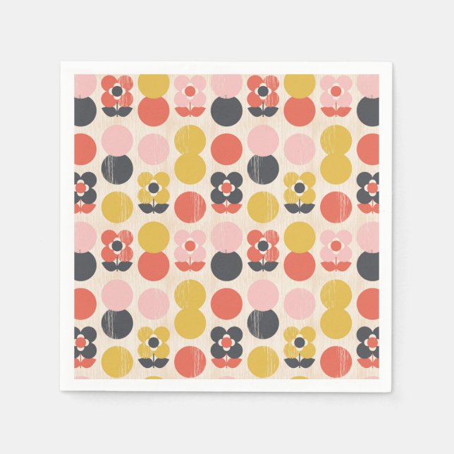 Serviette En Papier Motif moderne à fleurs du milieu du siècle (Devant)