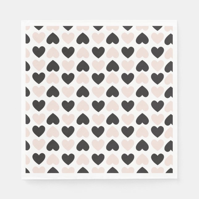 Serviette En Papier Motif moderne Blush Rose Black Love Hearts (Devant)