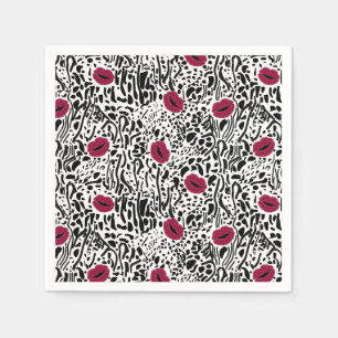 Serviette En Papier Motif moderne des lèvres B&W de rouge à lèvres