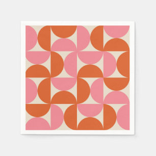 Serviette En Papier Motif moderne géométrique rose orange du milieu du