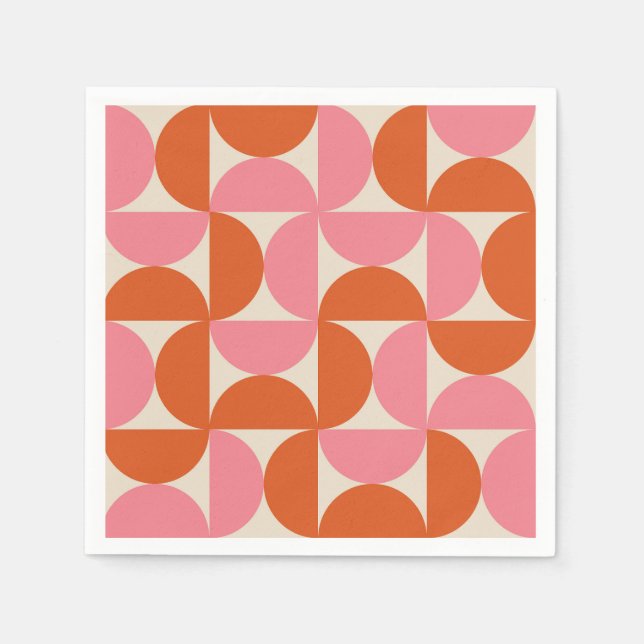 Serviette En Papier Motif moderne géométrique rose orange du milieu du (Devant)