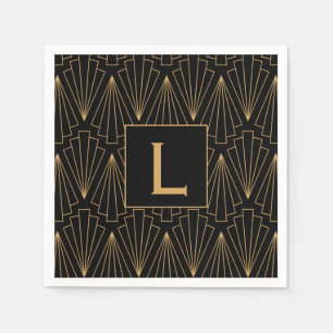 Serviette En Papier Motif Monogram Gold et Black Art Déco