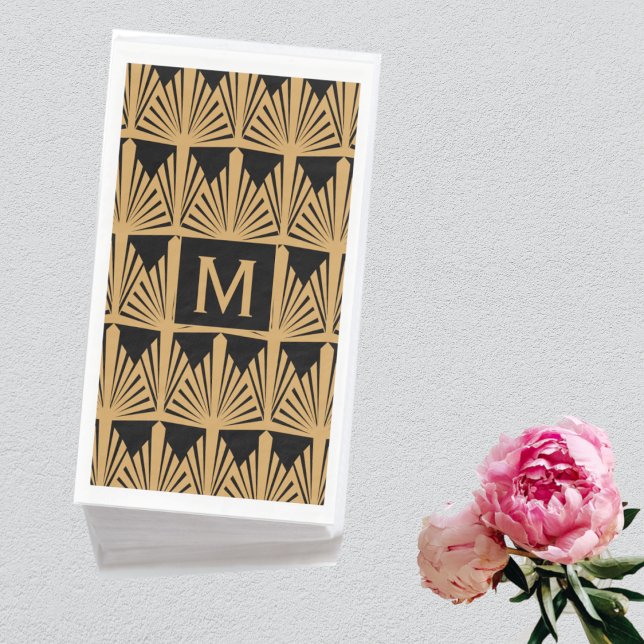 Serviette En Papier Motif Monogram Gold et Black Art Déco (Créateur téléchargé)