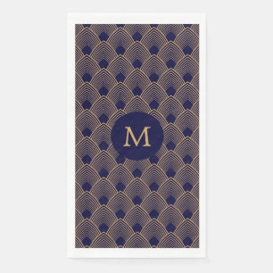 Serviette En Papier Motif Monogram Gold et Blue Art Déco