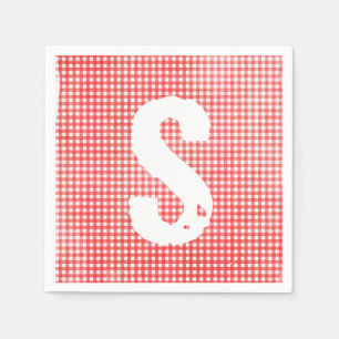 Serviette En Papier motif monogrammé rouge et blanc défraîchi en vichy