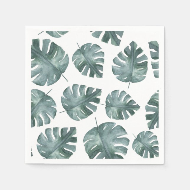 Serviette En Papier Motif Monstera couleur bleu vert (Devant)