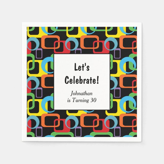 Serviette En Papier Motif multicolore rétro géométrique (Devant)