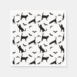 Serviette En Papier Motif noir élégant de chats et de chauves-souris p