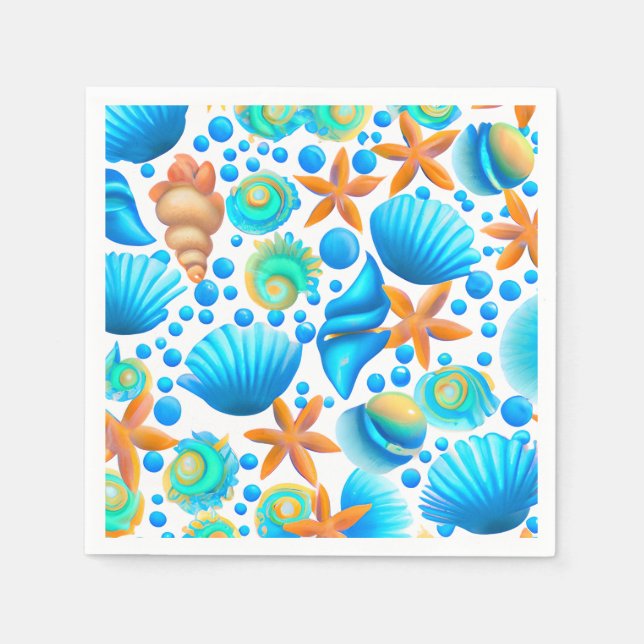 Serviette En Papier Motif océanique de coquillages et de sébastes (Devant)