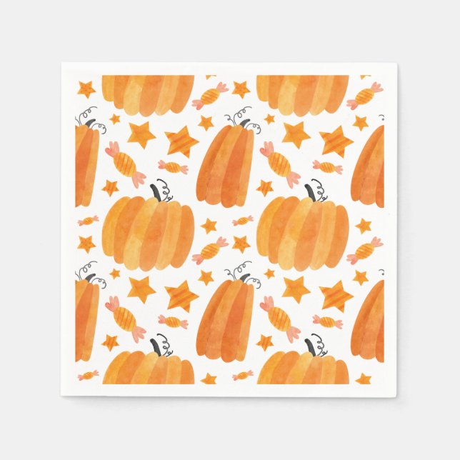 Serviette En Papier Motif Orange Citrouille Party Napkin (Devant)