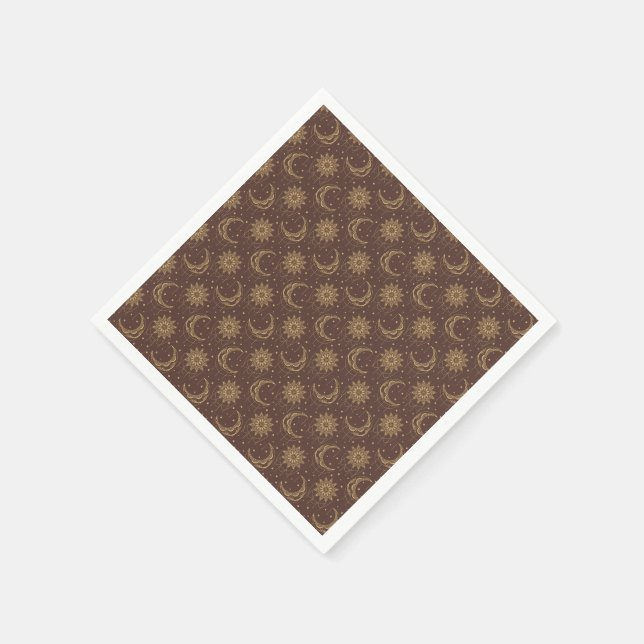 Serviette En Papier Motif ornemental de lune vintage marron (Coin)