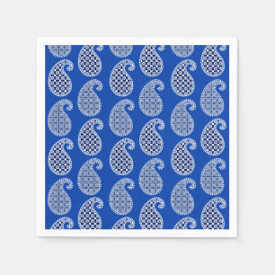 Serviette En Papier Motif Paisley, bleu cobalt et blanc