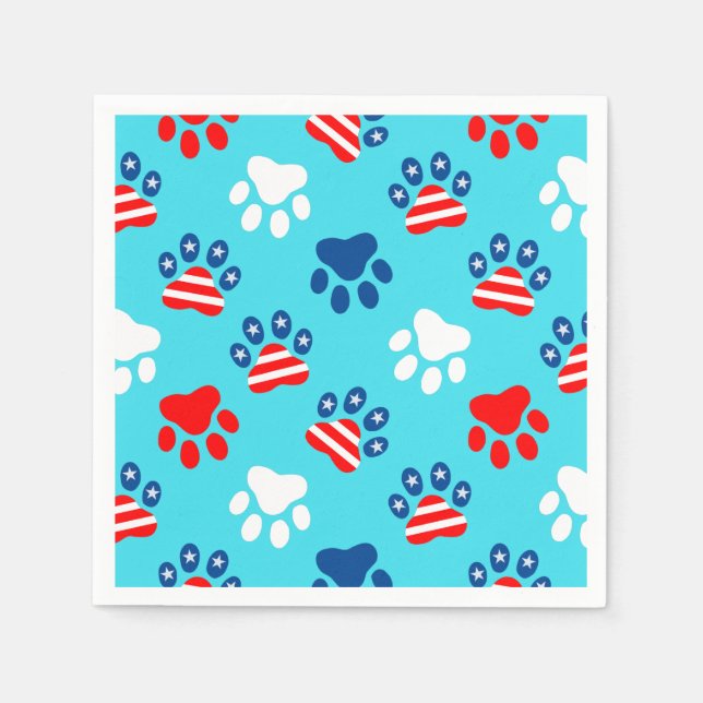 Serviette En Papier Motif Patriotique Rouge Blanc et Bleu Chien Paws (Devant)