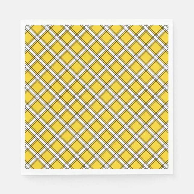 Serviette En Papier Motif plaid jaune et blanc (Devant)
