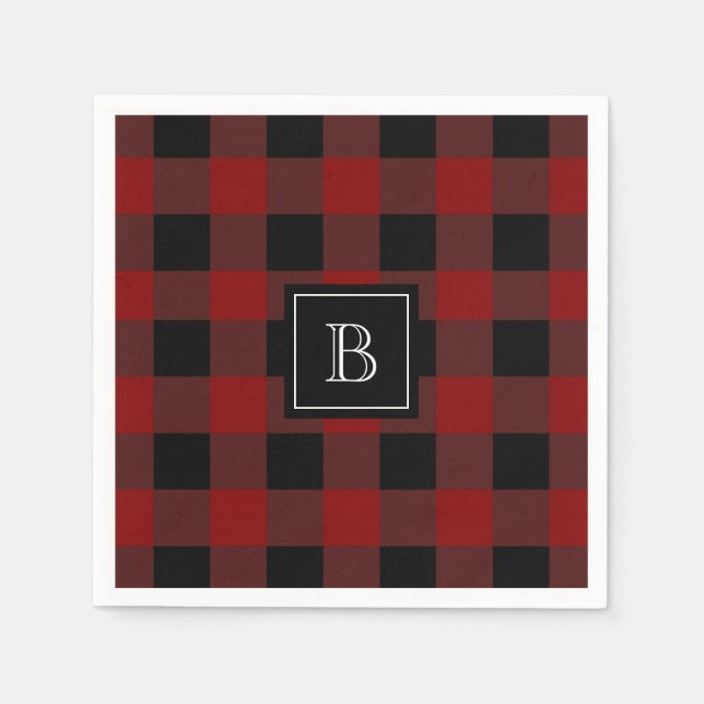 Serviette En Papier Motif Plaid Rustique Buffalo Monogramme initial (Devant)