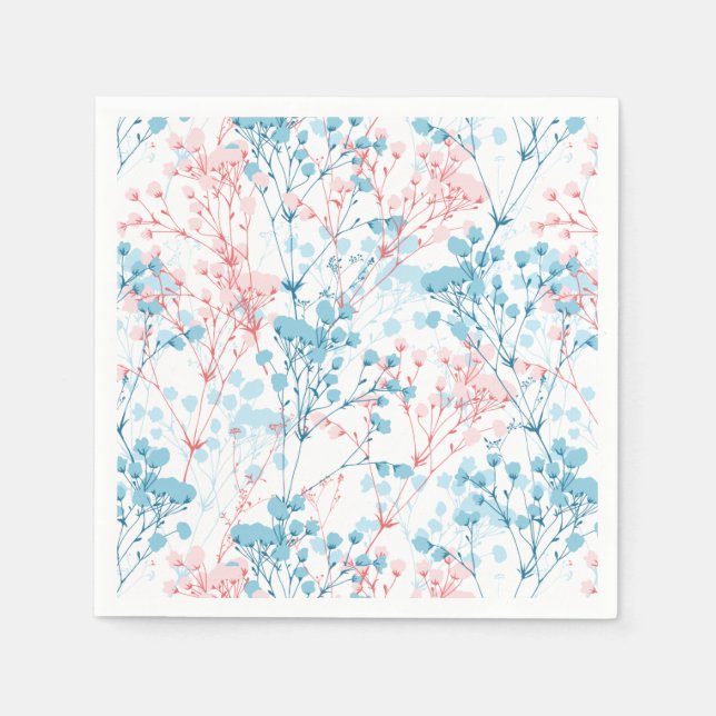 Serviette En Papier Motif Plante rose et bleu printemps (Devant)