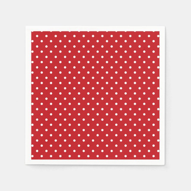 Serviette En Papier Motif Pois Classique Blanc Sur Rouge Festif (Devant)