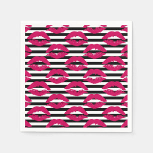 Serviette En Papier Motif rayé du baiser B&W de rouge à lèvres