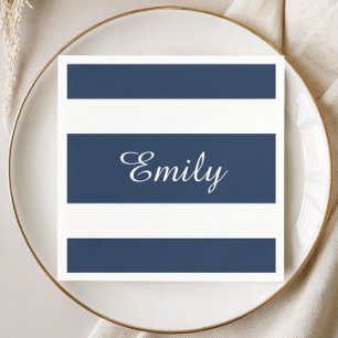 Serviette En Papier Motif Rayures Bleues Modernes Nom