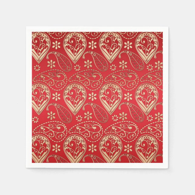 Serviette En Papier Motif Red Gold Paisley Bandana (Devant)
