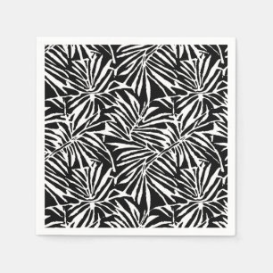 Serviette En Papier Motif Répétant à feuilles tropicales noires et bla