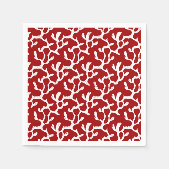Serviette En Papier Motif Répéteur de corail blanc et rouge (Devant)