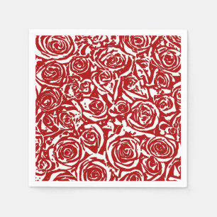 Serviette En Papier Motif Rose Abstrait moderne, rouge foncé et blanc