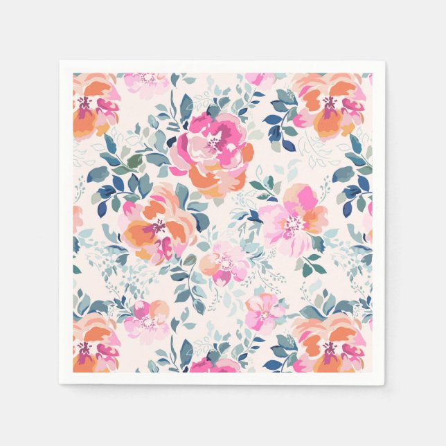 Serviette En Papier Motif rose et Turquoise (Devant)