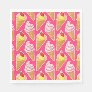 Serviette En Papier Motif rose kawaii avec glace à la fraise