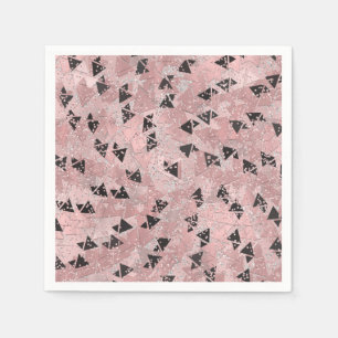 Serviette En Papier Motif Rose rose or et triangles noir