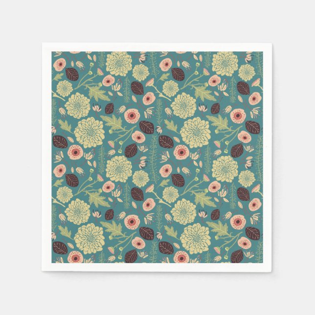 Serviette En Papier Motif rose vert Fleurs (Devant)