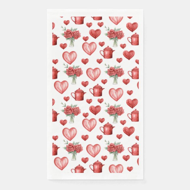 Serviette En Papier motif rouge avec coeur pour la Saint-Valentin (Devant)