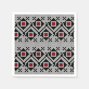 Serviette En Papier Motif roumain géométrique rouge et noir