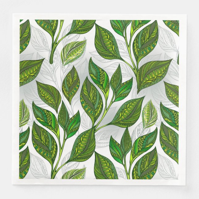 Serviette En Papier Motif sans couture avec Feuilles de thé vert (Devant)