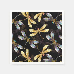 Serviette En Papier Motif sans couture avec libellules d'or