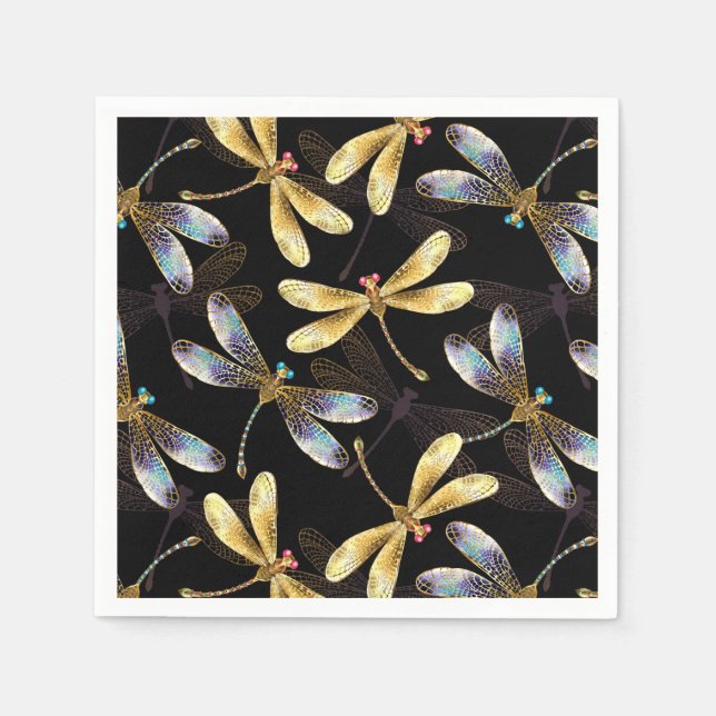 Serviette En Papier Motif sans couture avec libellules d'or (Devant)