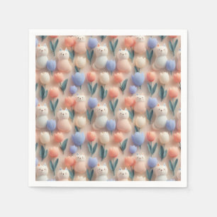 Serviette En Papier Motif sans couture de chat et de tulipe 3D fantais